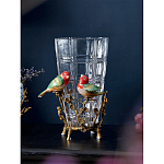 Ваза стеклянная прозрачная с бронзовым основанием в виде ветвей и фарфоровыми птичками Eden Garden варинант исполнения - 3 | Loft Concept в Ижевске