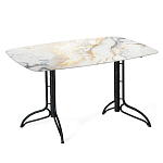 Обеденный стол с прямоугольной столешницей из стекла на черных металлических ножках White Marble варинант исполнения - 1 | Loft Concept в Ижевске