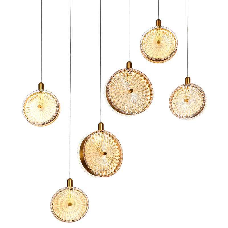 Подвесной светильник с плафонами из рельефного стекла Peony Glass Bronze Six Прозрачный Бронза Черный Подвесной светильник с плафонами из рельефного стекла Peony Glass Bronze Six Прозрачный Бронза Черный в Ижевске | Loft Concept