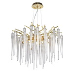 Люстра золотого цвета с декоративными ветками и длинными прозрачными стеклянными подвесами в форме сосулек Droplet Chandelier варинант исполнения - 2 | Loft Concept в Ижевске