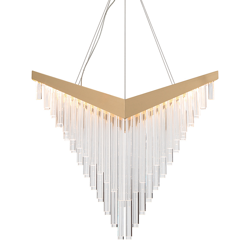 Люстра золотого цвета в форме галочки с каскадом длинных прозрачных трубок Eurofase матовое золото Прозрачный в Ижевске | Loft Concept 