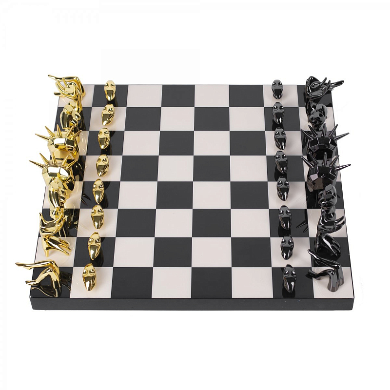 Шахматы Kelly Wearstler Dichotomy Chess Set Черный Белый Глянцевое золото в Ижевске | Loft Concept 