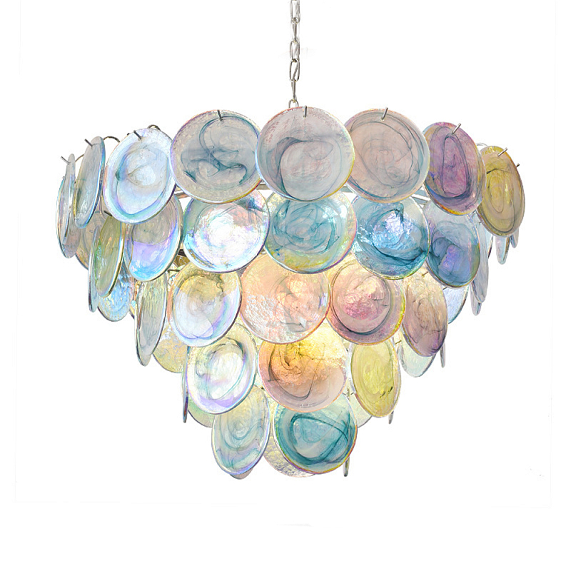 Люстра с каскадом из круглых разноцветных стеклянных дисков Mother of Pearl Iridescence Мульти Хром Люстра с каскадом из круглых разноцветных стеклянных дисков Mother of Pearl Iridescence Мульти Хром в Ижевске | Loft Concept