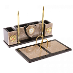 Настольный письменный набор из бежевого мрамора с часами и гербом Marble Accessory варинант исполнения - 2 | Loft Concept в Ижевске