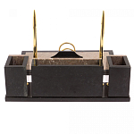 Настольный письменный набор из бежевого мрамора с часами и гербом Marble Accessory варинант исполнения - 3 | Loft Concept в Ижевске