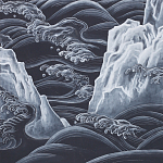 Обои ручная роспись Matsushima Waves Roka on Edo Night painted silk варинант исполнения - 2 | Loft Concept в Ижевске