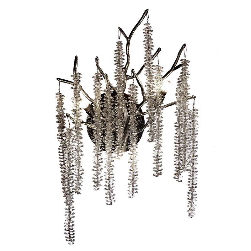 Бра на ветвистым серебрянном каркасе со стеклянными подвесами Raceme Серебряный Прозрачное Стекло в Ижевске | Loft Concept 