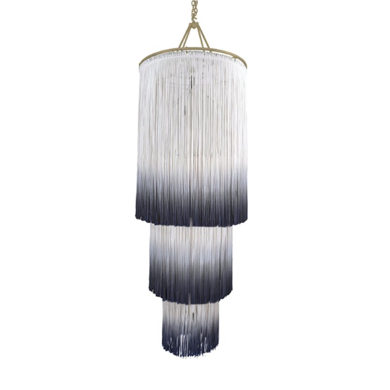 Люстра круглая трехъярусная из бахромы Indigo Gradient Braided Fringe Синий Белый в Ижевске | Loft Concept 