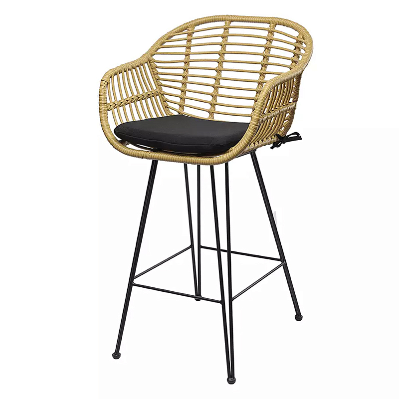 Стул полубарный с ротанговым плетением Half Bar Chair with Wicker Черный Бежевый в Ижевске | Loft Concept 