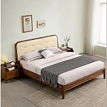 Кровать двуспальная с каркасом из дерева и мягким изголовьем Moon Walnut Bed варинант исполнения - 8 | Loft Concept в Ижевске