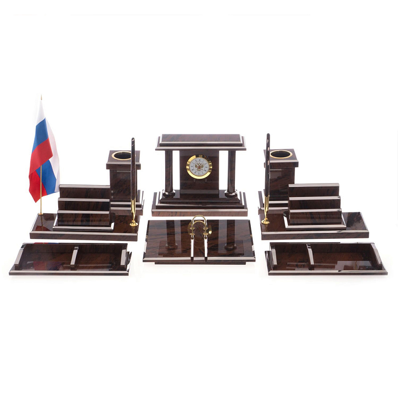 Настольный письменный набор из природного камня обсидиана Team leader Коричневый Бронза в Ижевске | Loft Concept 