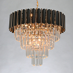 Люстра из черного металла с многоярусными подвесками из прозрачного хрусталя на золотой цепи Empire Black Chandelier Crystal варинант исполнения - 3 | Loft Concept в Ижевске