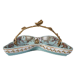 Блюдо из голубого фарфора с бронзовой ручкой в виде ветки Blue Garden варинант исполнения - 2 | Loft Concept в Ижевске