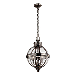 Подвесной светильник с прозрачным стеклянным плафоном в форме шара цвета никеля в индустриальном стиле на цепи 3 лампы Feiss варинант исполнения - 2 | Loft Concept в Ижевске