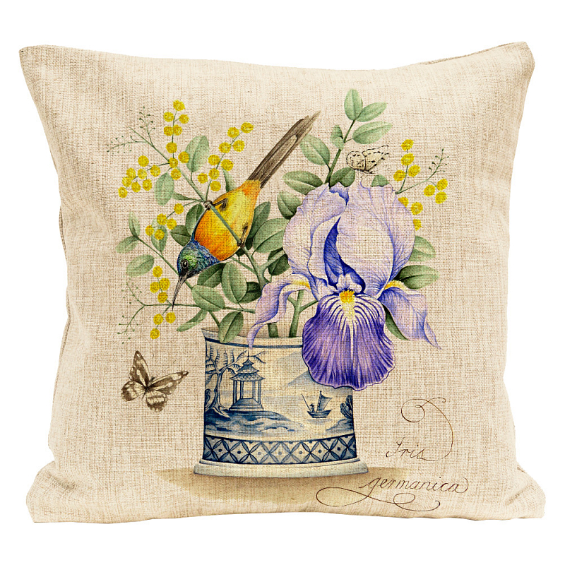 Декоративная подушка Blue Iris Pillow Мульти Бежевый Декоративная подушка Blue Iris Pillow Мульти Бежевый в Ижевске | Loft Concept