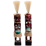 Комплект из 2-х деревянных статуэток Asmat Straw Headdress Statuettes Red Turquoise Tattoo варинант исполнения - 1 | Loft Concept в Ижевске