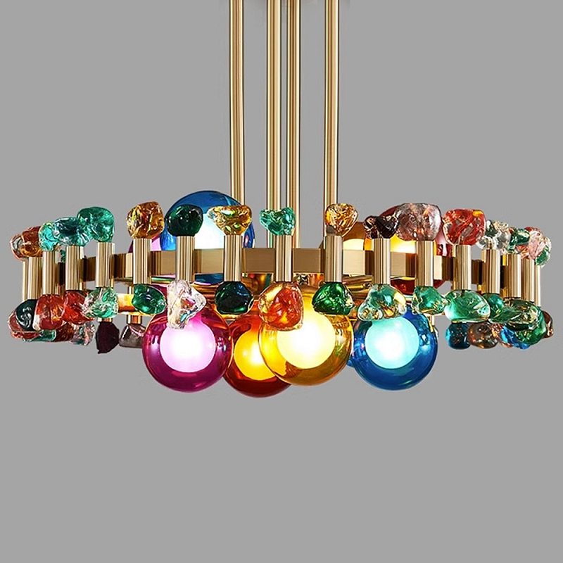 Люстра круглая золотистая с цветными плафонами Colorful Ball Candy Crystal Золотой Мульти Люстра круглая золотистая с цветными плафонами Colorful Ball Candy Crystal Золотой Мульти в Ижевске | Loft Concept
