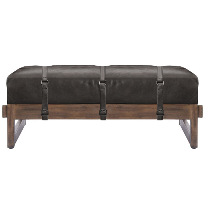 Банкетка Duncan винтажная черная кожа Черный Коричневый в Ижевске | Loft Concept 