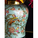 Ваза округлой формы из фарфора с рисунком и бронзовой крышкой Turquoise Blooming Garden варинант исполнения - 3 | Loft Concept в Ижевске