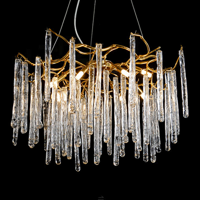 Люстра на подвесе с каркасом из металла и прозрачными подвесками из стекла Droplet Chandelier Золотой Прозрачный Люстра на подвесе с каркасом из металла и прозрачными подвесками из стекла Droplet Chandelier Золотой Прозрачный в Ижевске | Loft Concept