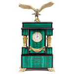 Часы настольные из натурального камня Малахит с декором в виде орла Eagle Stone Clock варинант исполнения - 1 | Loft Concept в Ижевске