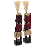 Комплект из 2-х деревянных статуэток Asmat Straw Headdress Statuettes Red Tattoo варинант исполнения - 2 | Loft Concept в Ижевске