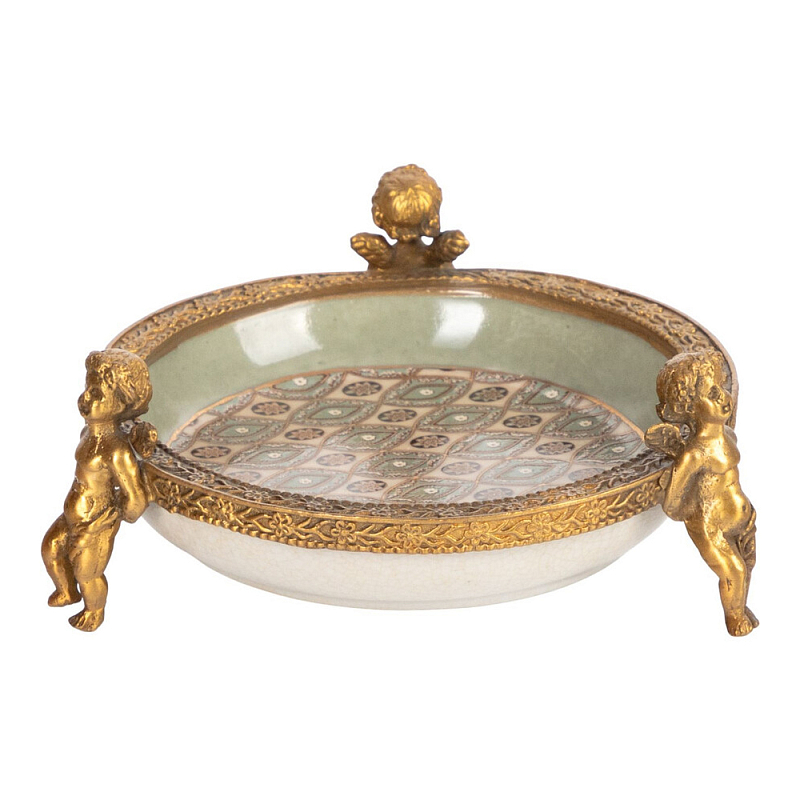 Чаша фарфоровая на бронзовых ножках в виде ангелов Porcelain Angels of Paradise Бронза в Ижевске | Loft Concept 