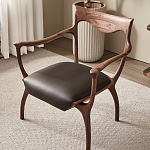 Стул деревянный с мягким сиденьем из коричневой натуральной кожи Moon Walnut Furniture варинант исполнения - 5 | Loft Concept в Ижевске