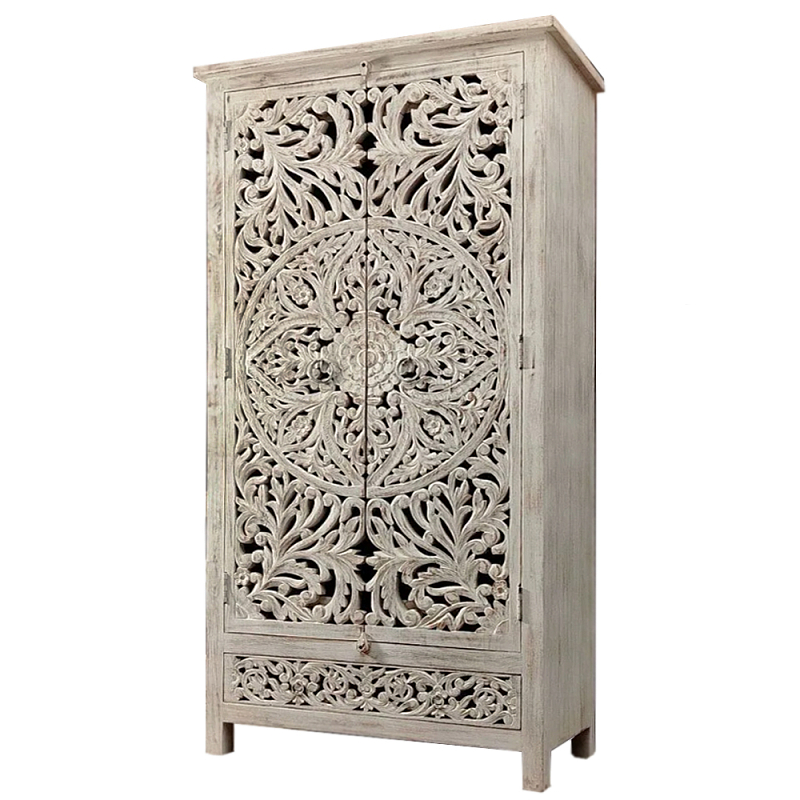 Шкаф с орнаментом ручная резьба из дерева Indian Antique Furniture Серый Шкаф с орнаментом ручная резьба из дерева Indian Antique Furniture Серый в Ижевске | Loft Concept