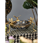 Блюдо черного цвета из фрафора на бронзовых ножках в виде стрекоз Eden Garden варинант исполнения - 3 | Loft Concept в Ижевске