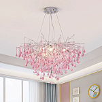 Люстра серебрянная с розовыми стеклянными подвесками в форме капель FAIRYTREE Light варинант исполнения - 1 | Loft Concept в Ижевске