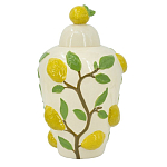 Ваза с крышкой кремового цвета и объемным рисунком лимонов и листьев Lemon Delight варинант исполнения - 1 | Loft Concept в Ижевске