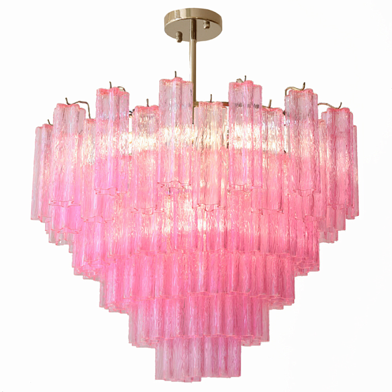 Элитная Люстра Textured Glass Pink Chandelier Ярко Розовое стекло Розовый Золотой Элитная Люстра Textured Glass Pink Chandelier Ярко Розовое стекло Розовый Золотой в Ижевске | Loft Concept