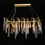 Люстра линейная золотого цвета с декоративными ветвями и длинными стеклянными подвесками в форме сосулек Droplet Chandelier варинант исполнения - 2 | Loft Concept в Ижевске