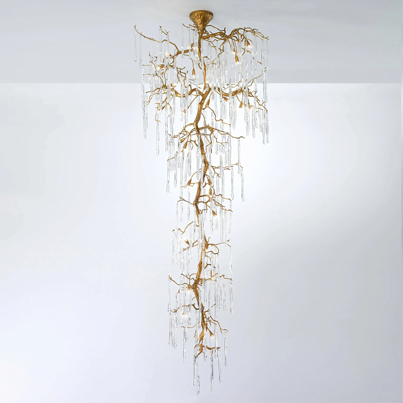Люстра большая каскадная с прозрачными подвесками в форме капель Droplet Chandelier Золотой Прозрачный Люстра большая каскадная с прозрачными подвесками в форме капель Droplet Chandelier Золотой Прозрачный в Ижевске | Loft Concept