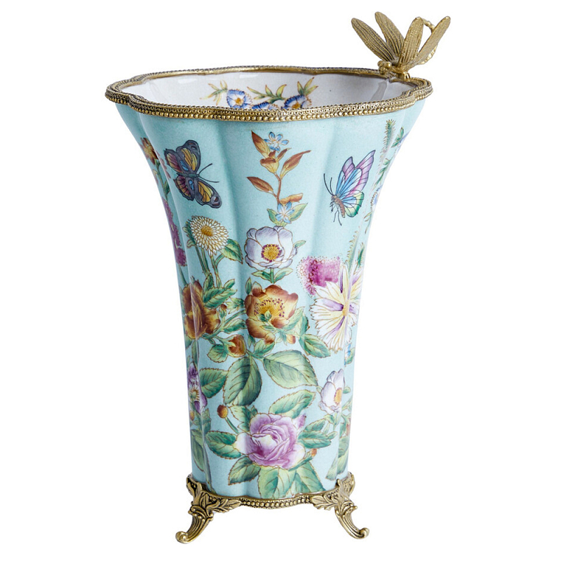 Ваза со стрекозой из фарфора с бронзовыми элементами Paradise Dragonfly Бронза Мульти в Ижевске | Loft Concept 