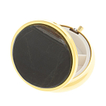 Таблетница карманная круглая с 3-мя отделениями с зеркалом и накладкой из натурального камня Соколиный глаз Gold Stone Pillboxes варинант исполнения - 2 | Loft Concept в Ижевске
