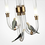 Подвесной светильник с 3-мя прозрачными изогнутыми трубками и декоративными птичками Ganthea варинант исполнения - 5 | Loft Concept в Ижевске