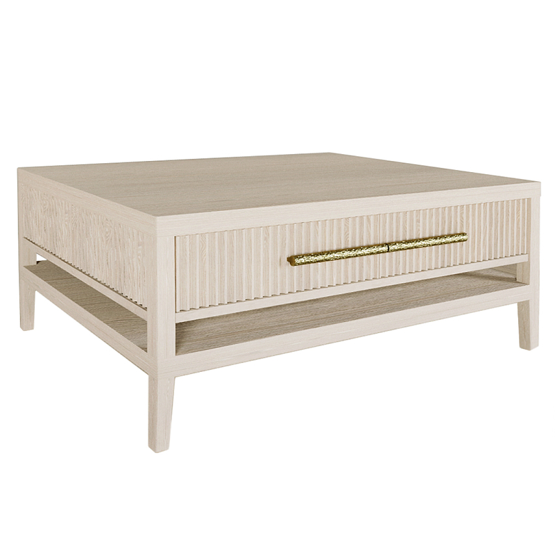 Кофейный стол Primo с двумя ящиками Светлый дуб Древесина Золотой в Ижевске | Loft Concept 