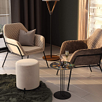 Банкетка круглая бежевый велюр на 4-х металлических ножках черного цвета SANJAY варинант исполнения - 5 | Loft Concept в Ижевске