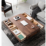 Кофейный стол из массива дерева с выдвижными ящиками Coffee Walnut Table варинант исполнения - 2 | Loft Concept в Ижевске