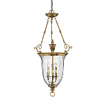 Подвесной светильник латунный с рифленым прозрачным плафоном и тремя свечеподобными лампами в классическом стиле Hinkley варинант исполнения - 1 | Loft Concept в Ижевске