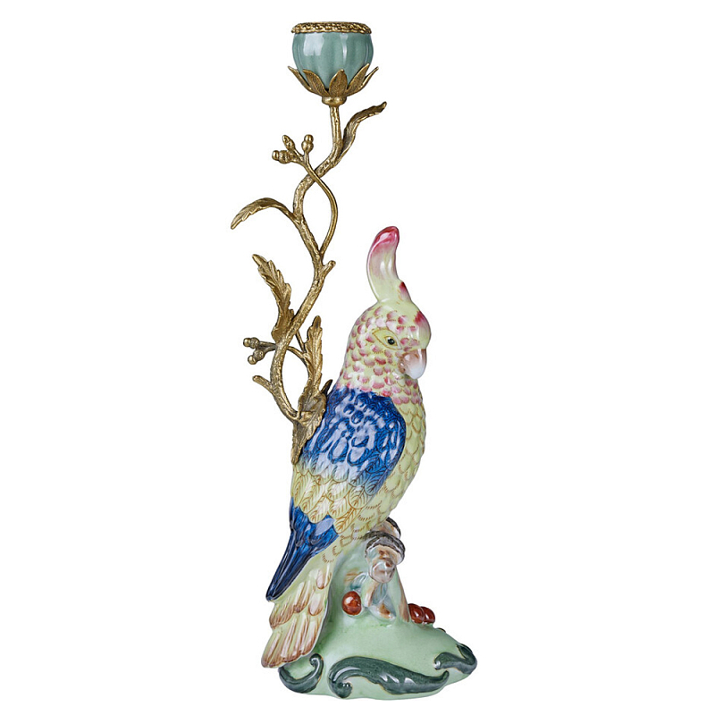 Подсвечник в образе попугая из фарфора с бронзовыми элементами Eden Garden Мульти Бронза в Ижевске | Loft Concept 