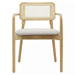 Стул обеденный с мягким сиденьем и спинкой из плетеного ротанга Wood and Textile Chair варинант исполнения - 1 | Loft Concept в Ижевске