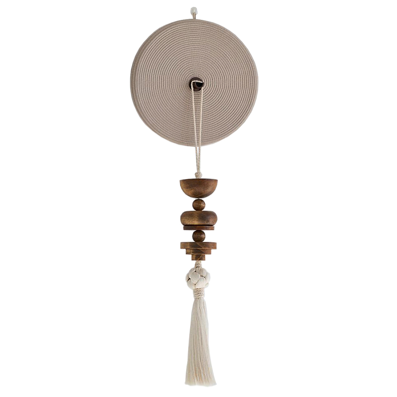 Аксессуар на стену диск с деревянными бусинами Wall Decor Thread Disc  Молочный Коричневый в Ижевске | Loft Concept 