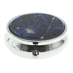 Таблетница карманная круглая с 3-мя отделениями с зеркалом и накладкой из натурального камня Содалит Silver Stone Pillboxes варинант исполнения - 3 | Loft Concept в Ижевске