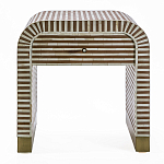 Тумбочка прикроватная с ящиком Tofino Stripes Bone Inlay Bedside Beige варинант исполнения - 1 | Loft Concept в Ижевске