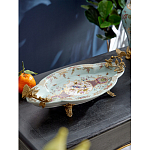 Блюдо овальное из голубого фарфора с ручками в виде бабочек и цветочным рисунком Blue Garden варинант исполнения - 2 | Loft Concept в Ижевске