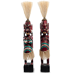 Комплект из 2-х деревянных статуэток Asmat Straw Headdress Statuettes Red Turquoise Tattoo варинант исполнения - 4 | Loft Concept в Ижевске