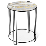 Стол журнальный круглый с серой столешницей из стекла на 4-х черных ножках Gray and Gold Marble варинант исполнения - 1 | Loft Concept в Ижевске